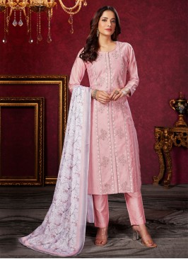 Graceful Pink Pant Style Salwar Suit With Printed Dupatta