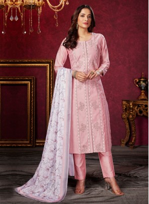 Graceful Pink Pant Style Salwar Suit With Printed Dupatta