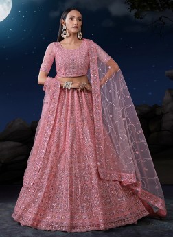 Delightful Pink Soft Net Embroidered Lehenga Choli