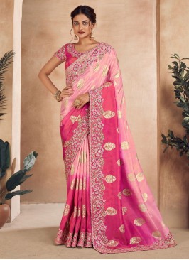 Enthralling Shaded Pink Silk Wedding Wear Saree