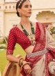 Stunning Beige & Red Silk Contemporary Saree