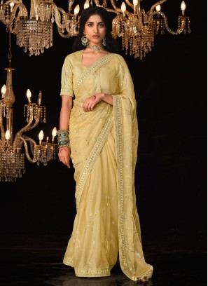 Exciting Bright Yellow Glass Tissue Classic Saree