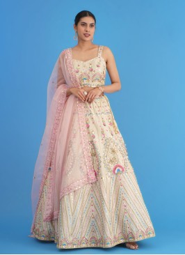 Exclusive Golden Cream Embroidered Lehenga Choli