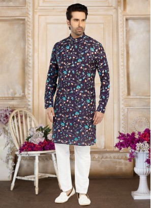 Floral Embroidered Cotton Mens Kurta { ONLY KURTA}