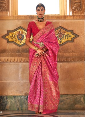 Stunning Pink Designer Woven Embroidered Saree