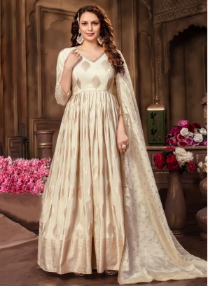 Exquisite Cream Silk Anarkali Dress