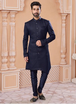 Exquisite Embroidered Dark Navy Blue Stylish Indowestern Set