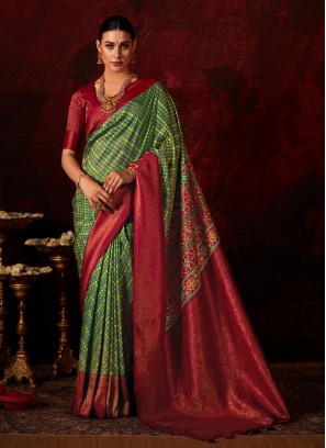Exquisite Green And Maroon Soft Silk Trendy Saree