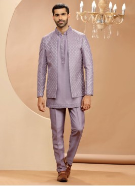 Exquisite Lavender Jacket Style Indowestern Set