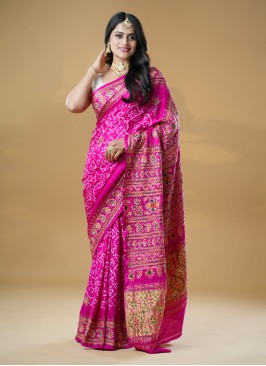 Exquisite Pink Pure Bandhani Gajji Silk Saree