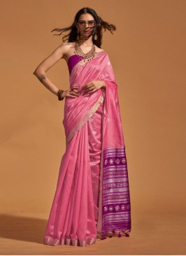 Exquisite Pink Handloom Silk Trendy Saree