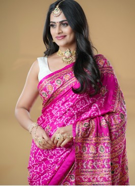 Exquisite Pink Pure Bandhani Gajji Silk Saree