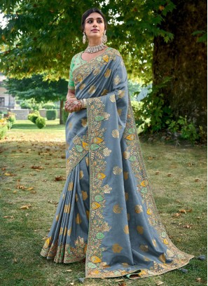 Designer Pista Green Chiffon Saree