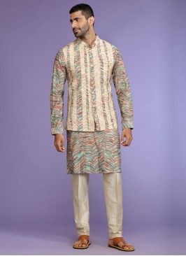 Fancy Printed Nehru Jacket Set For Men