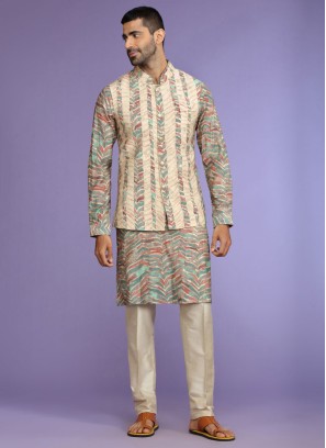 Fancy Printed Nehru Jacket Set For Men