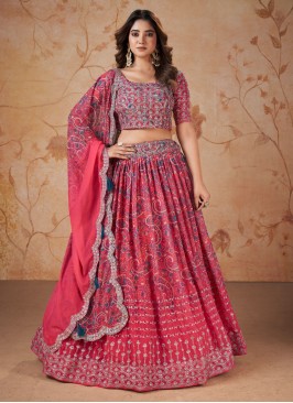 Fancy Printed Pink Georgette Lehenga Choli