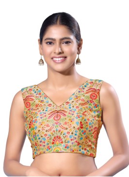 Fancy Printed Readymade Blouse In Golden