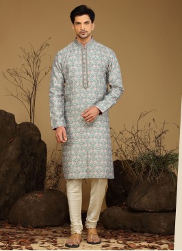 Fancy Printed Silk Readymade Kurta Pajama For Men