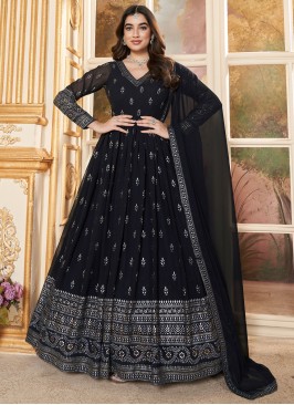 Georgette Black Trendy Anarkali With Dupatta