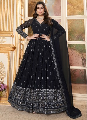 Georgette Black Trendy Anarkali With Dupatta