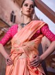 Peach Satin Silk Saree With Weaving Work