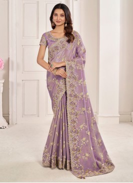 Festive Lavender Zari Embellished Designer Saree