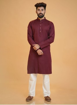 Festive Wear Cotton Maroon Color Kurta Pajama