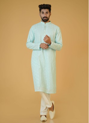 Firozi Festive Wear Cotton Silk Kurta Pajama