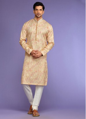 Festive Wear Cream Thread Embroidered Kurta Pajama