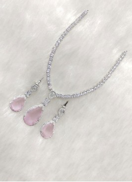 Festive Wear Diamond Studded Light Pink Necklace Set