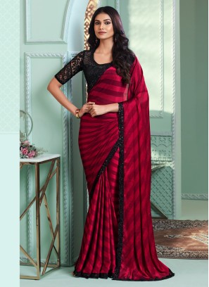 Festive Wear Embroidered Red and Black Georgette Saree