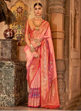 Pink Festive Wear Woven Banarasi Silk Saree