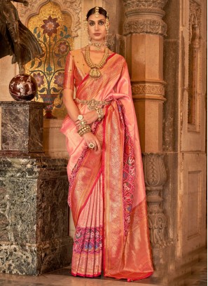Pink Festive Wear Woven Banarasi Silk Saree