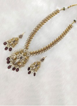 Festive Wear Gold Plated Temple Design Long Necklace Set