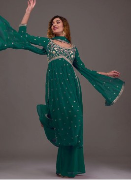 Festive Wear Green Aliya Cut Palazzo Suit