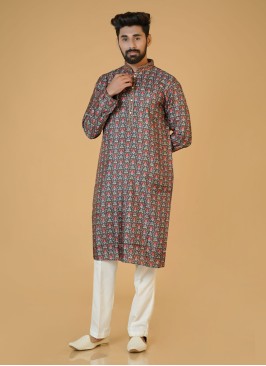 Festive Wear Grey Color Silk Kurta Pajama