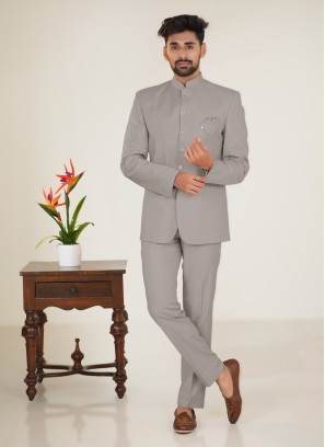 Festive Wear Grey Jodhpuri Suit