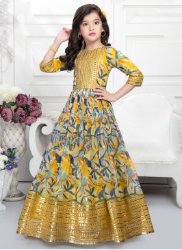 Festive Wear Multi Color Crepe Silk Printed Gown