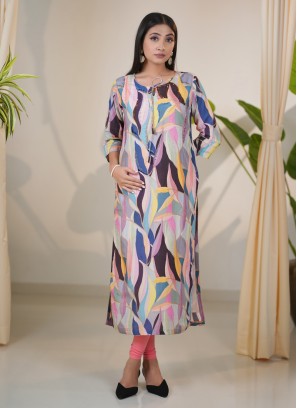 Festive Wear Multi Color Gajji Silk Printed Kurti