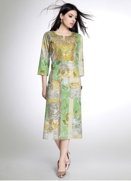 Festive Wear Multi Color Kurti In Cotton Silk
