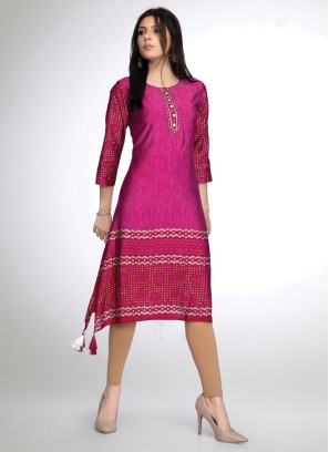 Festive Wear Muslin Silk Rani Color Kurti