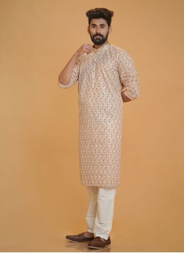 Festive Wear Peach Thread Embroidered Kurta Pajama