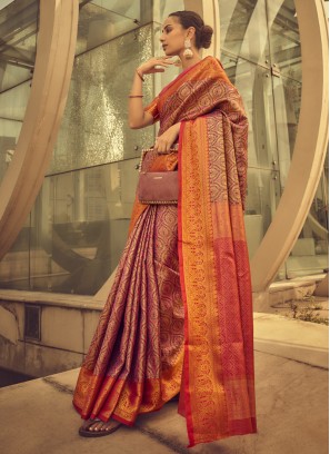 Festive Wear Silk Classic Saree With Weaving Work