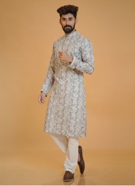 Festive Wear Silk Multi Color Kurta Pajama