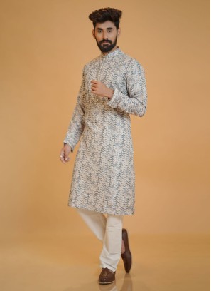 Festive Wear Silk Multi Color Kurta Pajama