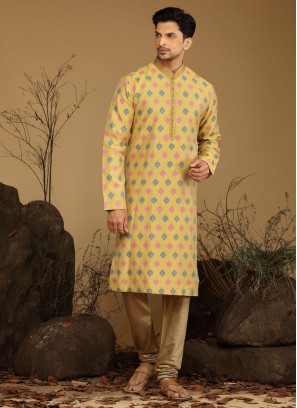 Festive Wear Silk Yellow Kurta Pajama
