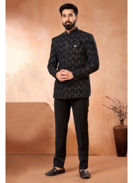 Festive Wear Thread Embroidered Black Jodhpuri