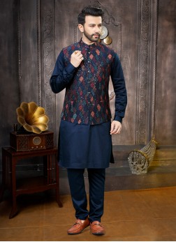 Festive Wear Thread Embroidered Nehru Jacket Set F