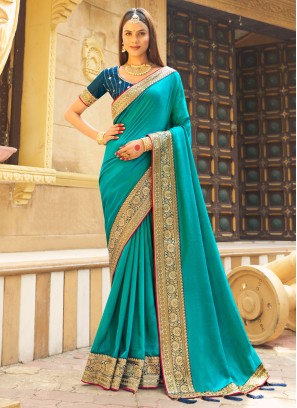 Sky Blue Artificial Silk Classic Saree