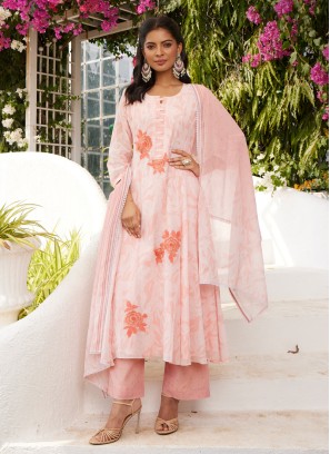 Floral Printed Cotton Anarkali Suit With Dupatta